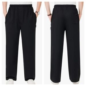 Zoulee Men's Lightweight Straight Leg Elastic Waist Black Pants Zip Fly Size Med